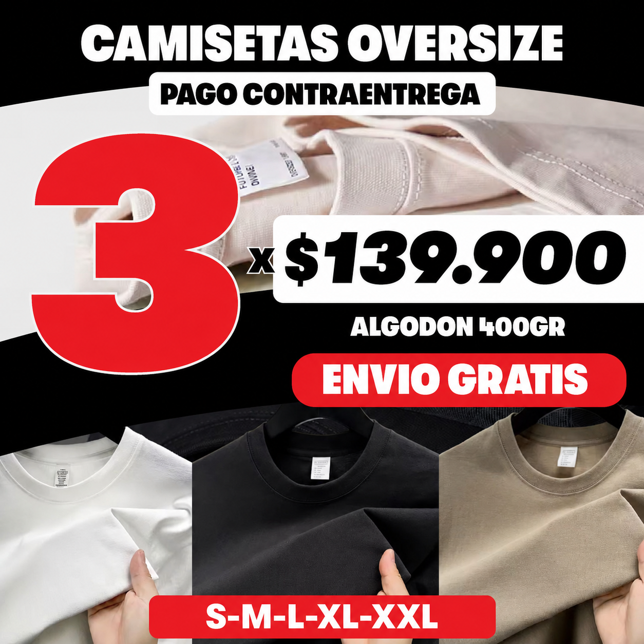 3 CAMISETAS OVERSIZE ALGODON 400GR 😍