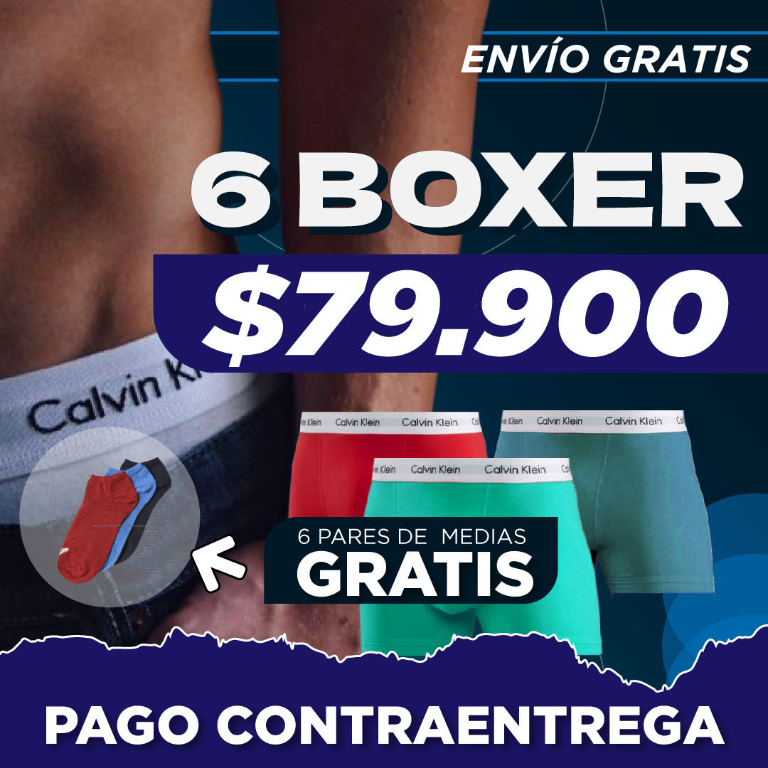 6 BOXER CK + 6 PARES DE MEDIAS