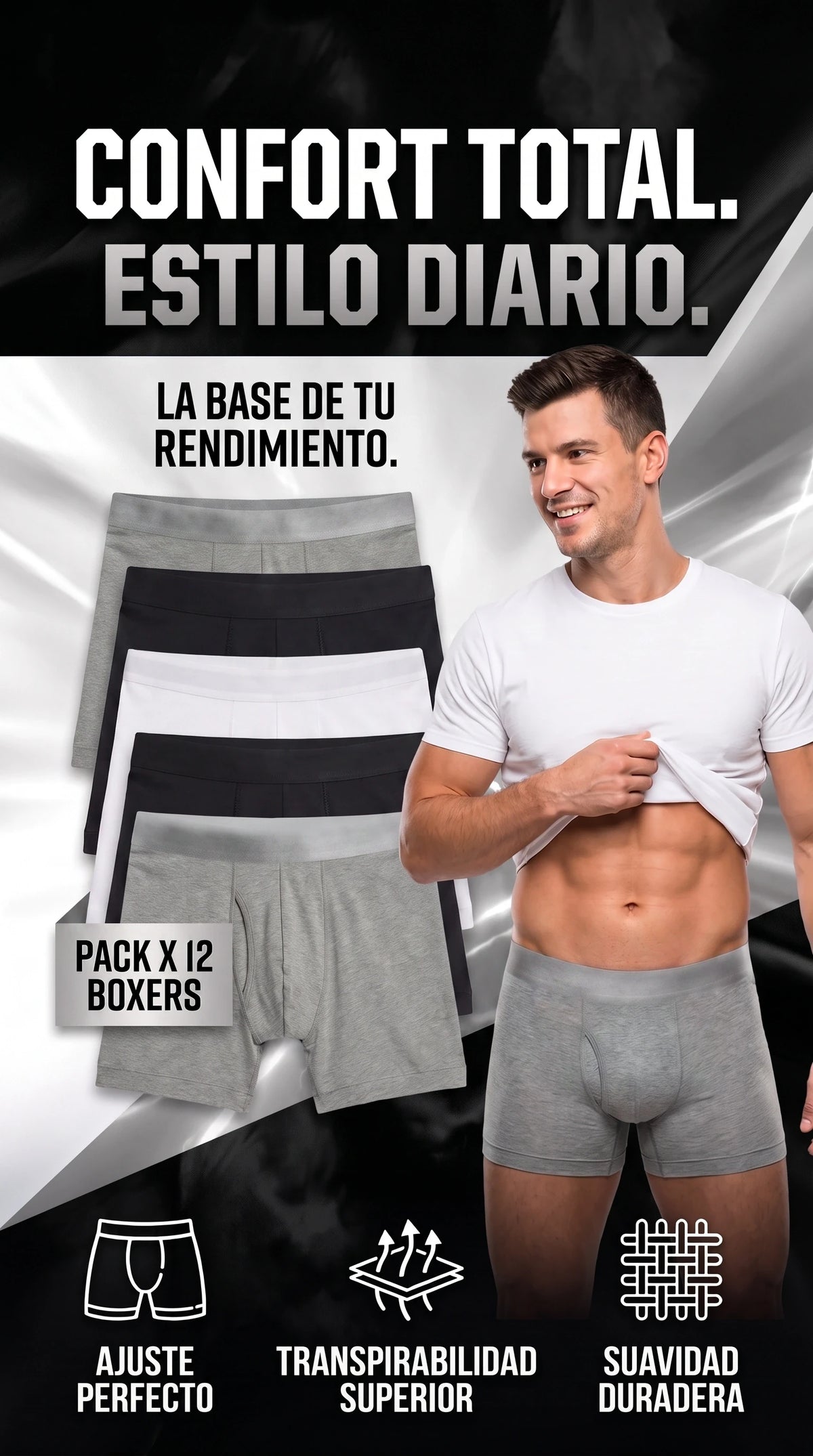 12 BOXERS 🎁 + 6 PARES DE MEDIAS 🔥